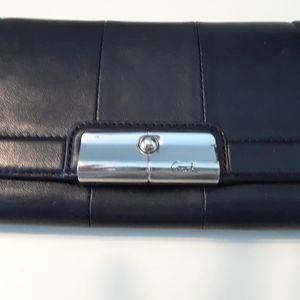 Coach Black Silver Leather Kristen Flap Wallet